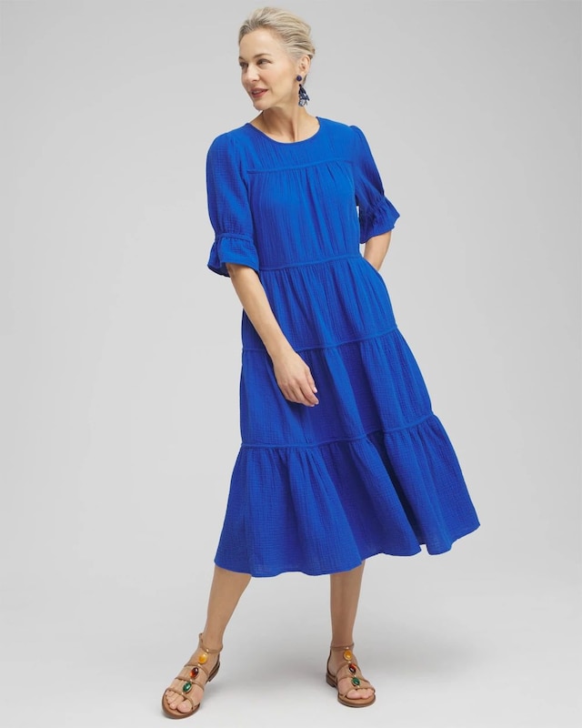 Gauze Tiered Midi Dress - image 1